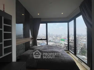 Stunning bedroom with panoramic city view and modern design