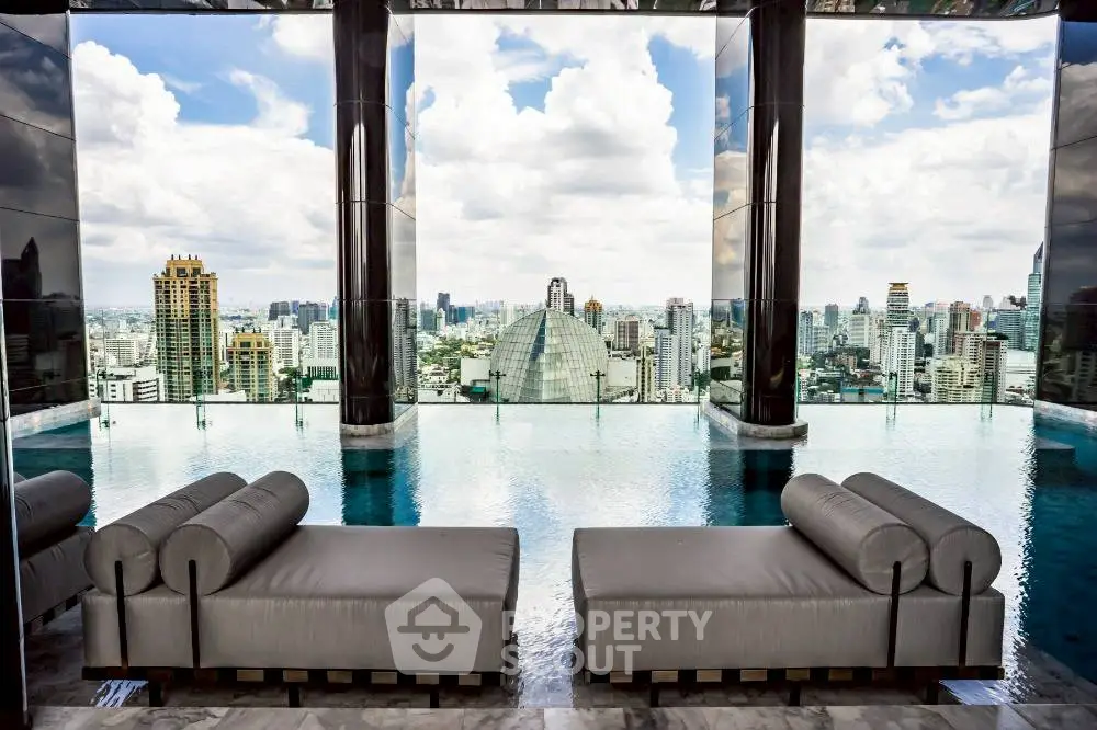 Luxurious rooftop infinity pool with stunning city skyline view