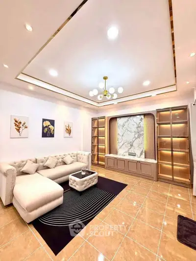Luxurious living room with elegant decor and modern lighting