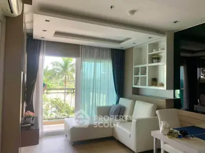 Modern living room with balcony view and stylish interior design