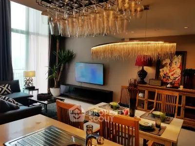 Luxurious modern living room with elegant dining area and stylish decor