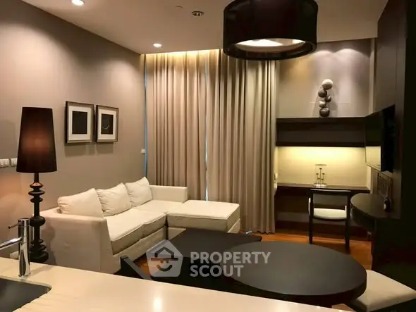 Modern living room with elegant decor and cozy seating area