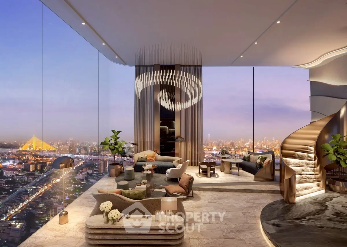 Luxurious living room with panoramic city view and elegant decor