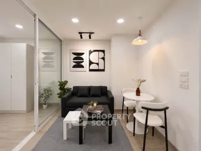 Modern living room with sleek furniture and stylish decor in a contemporary apartment.