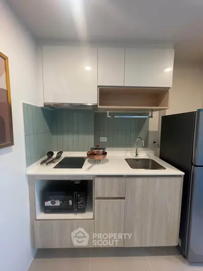 Modern compact kitchen with sleek cabinets and appliances