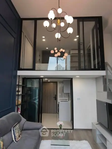 Modern loft apartment with stylish lighting and open layout