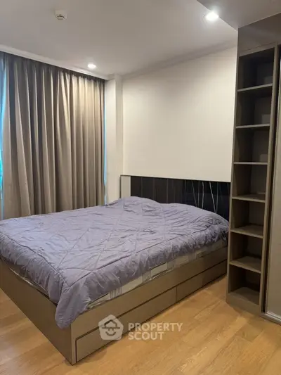 Modern bedroom with stylish storage solutions and cozy ambiance