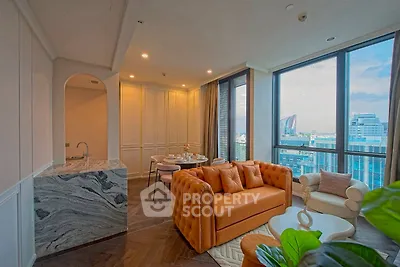 Luxurious living room with stunning city view and elegant decor