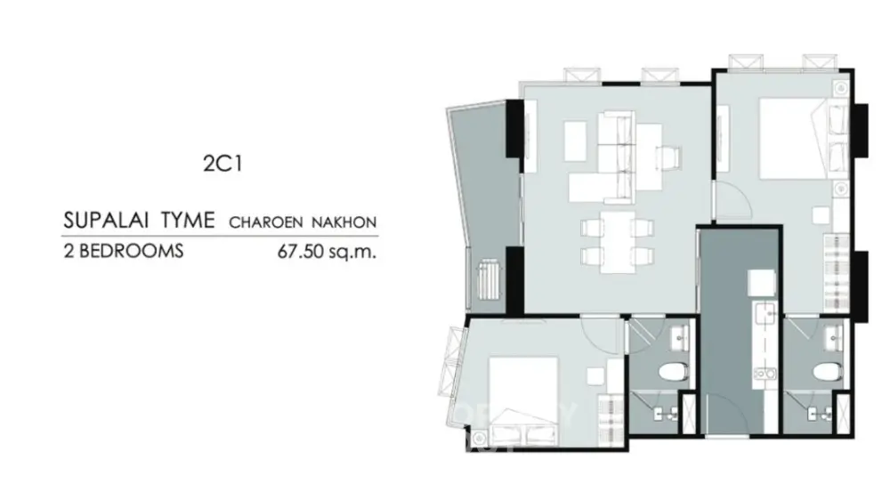 Modern 2-bedroom apartment floor plan with spacious layout and stylish design.