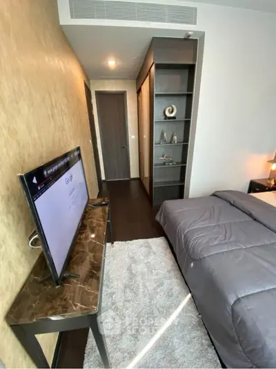 Modern bedroom with sleek design and cozy ambiance