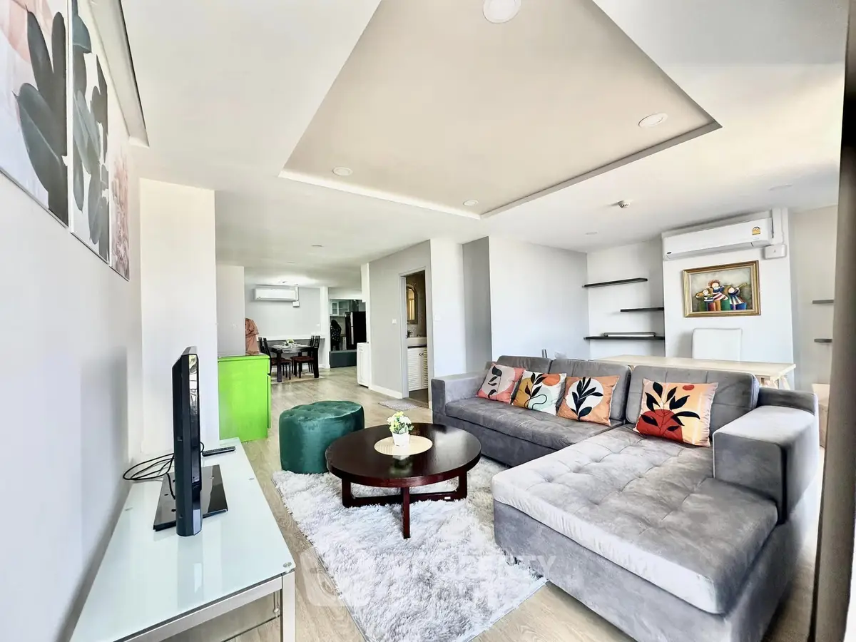 Spacious modern living room with stylish decor and open layout