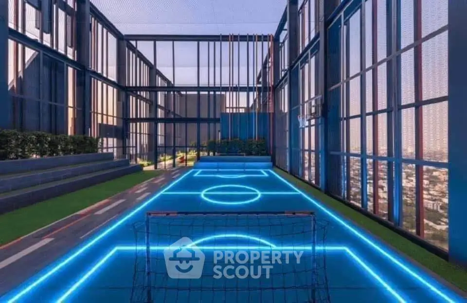 Stunning rooftop sports court with city views and modern design.