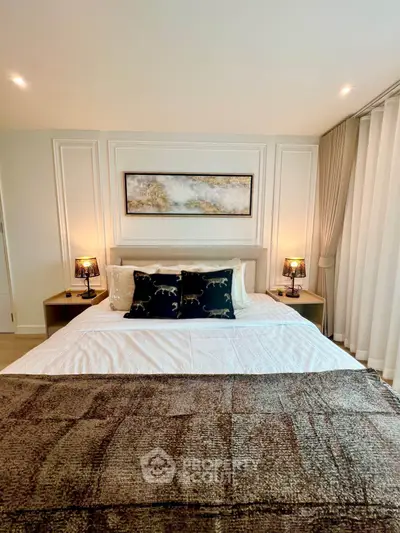 Luxurious bedroom with elegant decor and ambient lighting