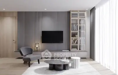 Modern living room with sleek furniture and natural light