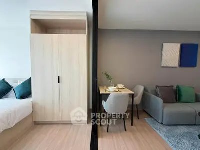 Modern studio apartment with cozy living area and stylish bedroom