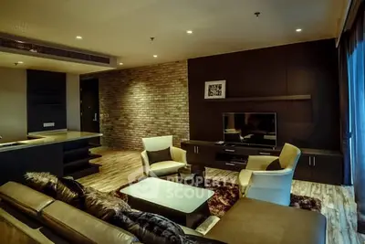 Luxurious modern living room with stylish decor and ambient lighting
