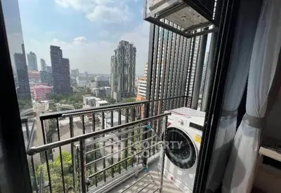 Modern balcony with washing machine and stunning city view
