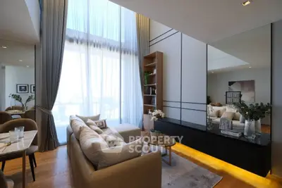Luxurious modern living room with high ceilings and elegant decor