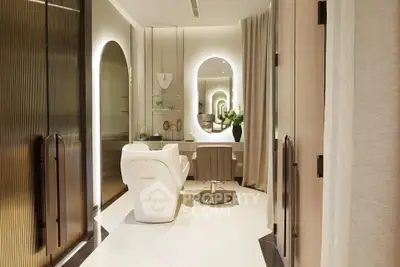 Luxurious modern interior with elegant lighting and stylish furniture, perfect for a chic living space.