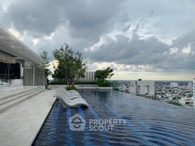 Luxurious rooftop infinity pool with stunning city skyline view