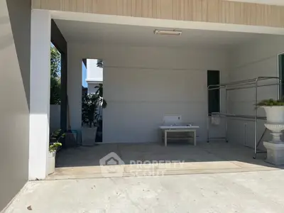 Spacious modern garage with ample storage space and natural light