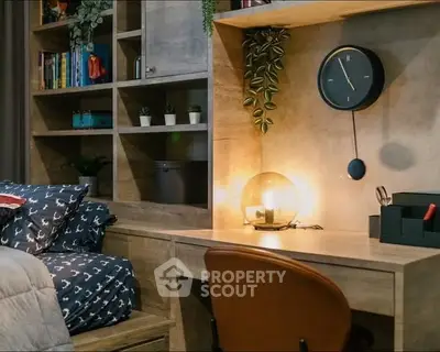 Cozy bedroom with stylish desk and modern decor