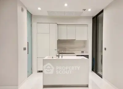 Modern minimalist kitchen with sleek white cabinetry and island