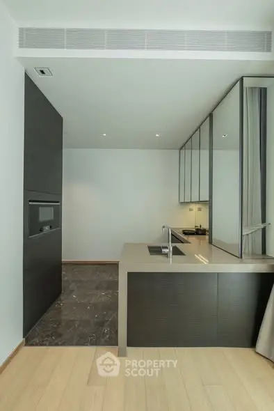 Modern kitchen with sleek design and open layout, featuring high-end appliances and minimalist aesthetics.