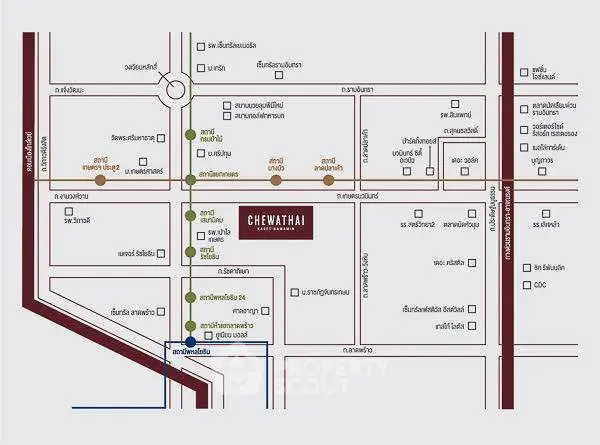 Map showing location of Chewathai residence with nearby amenities and roads.