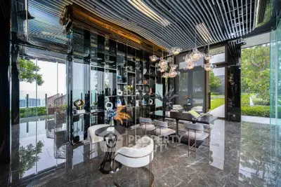 Luxurious modern living room with floor-to-ceiling windows and elegant decor
