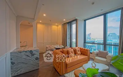 Luxurious living room with stunning city view and elegant decor