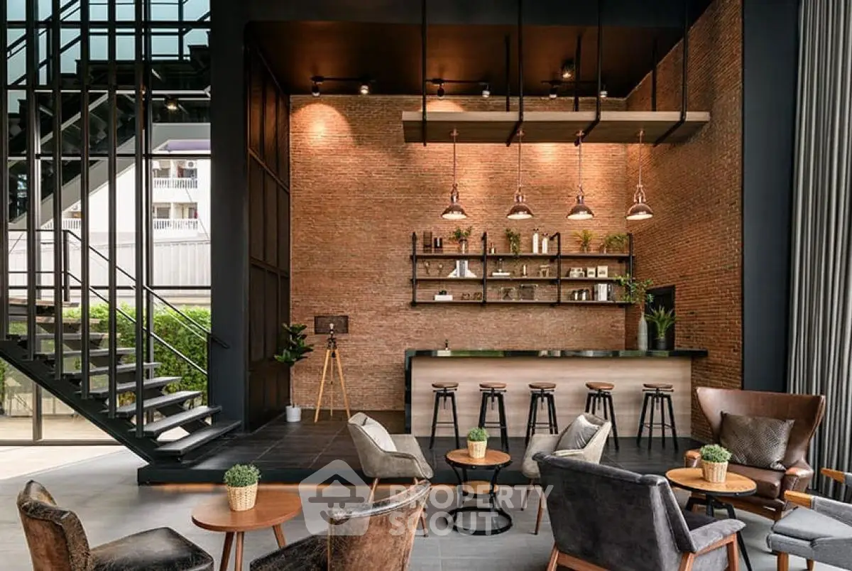 Stylish modern living room with industrial design and cozy seating area