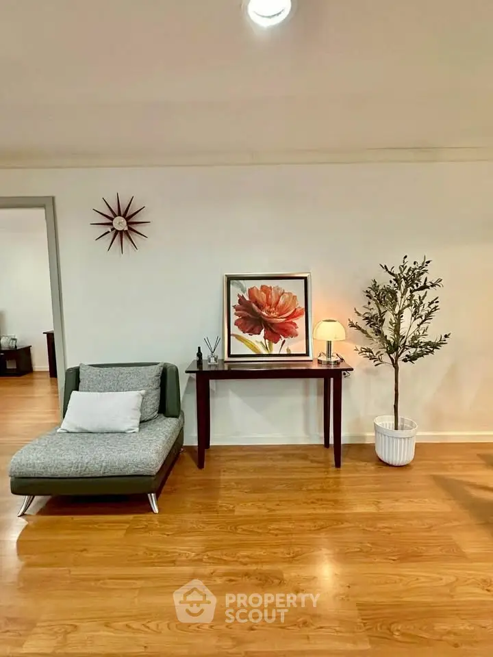 Stylish living room with modern decor and wooden flooring