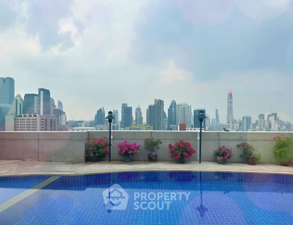 Stunning rooftop pool with panoramic city skyline views, perfect for luxury urban living.