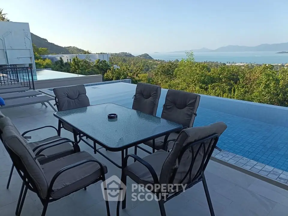 Luxurious outdoor terrace with infinity pool and stunning ocean view, perfect for relaxation and entertaining.