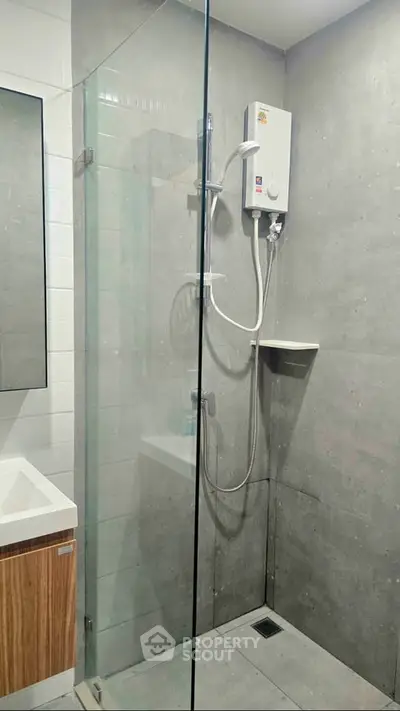 Modern bathroom with glass shower and sleek design