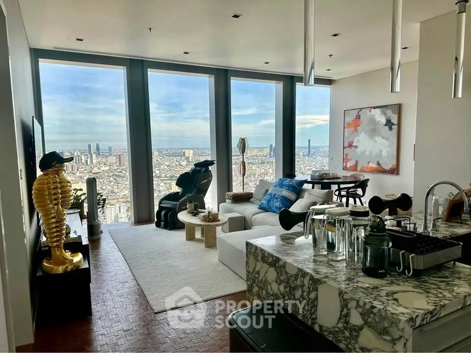 Luxurious living room with stunning city view and modern decor