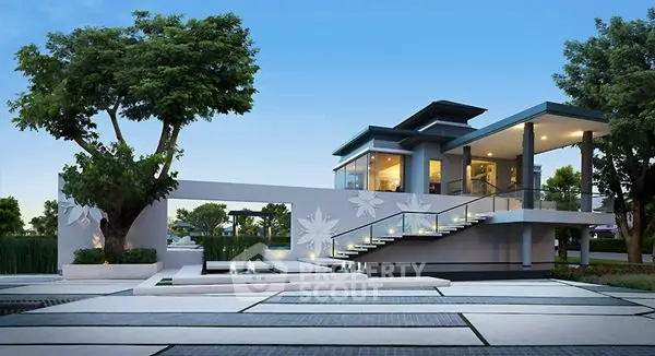 Modern architectural masterpiece with sleek design and spacious outdoor area, perfect for luxury living.