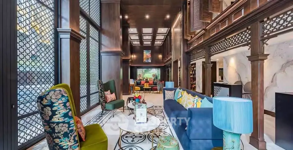 Luxurious living room with high ceilings and elegant decor