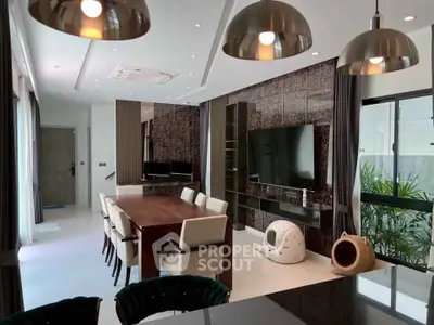 Luxurious modern living room with elegant dining area and stylish decor