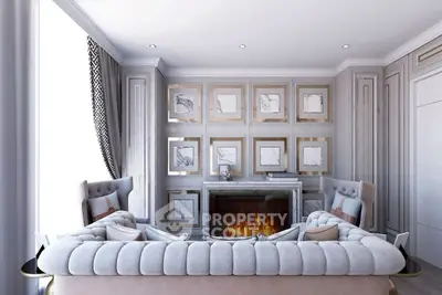 Luxurious living room with elegant decor and cozy fireplace, perfect for relaxation and entertaining.