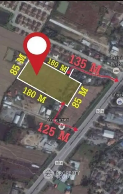 Prime real estate plot with dimensions highlighted on a detailed map view.