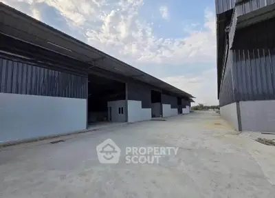 Spacious industrial warehouse exterior with ample loading area and modern design.