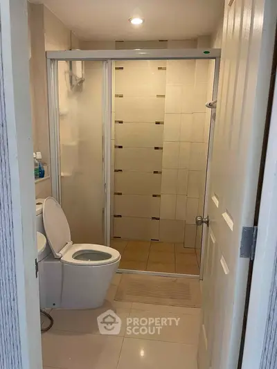 Modern bathroom with glass shower and sleek design