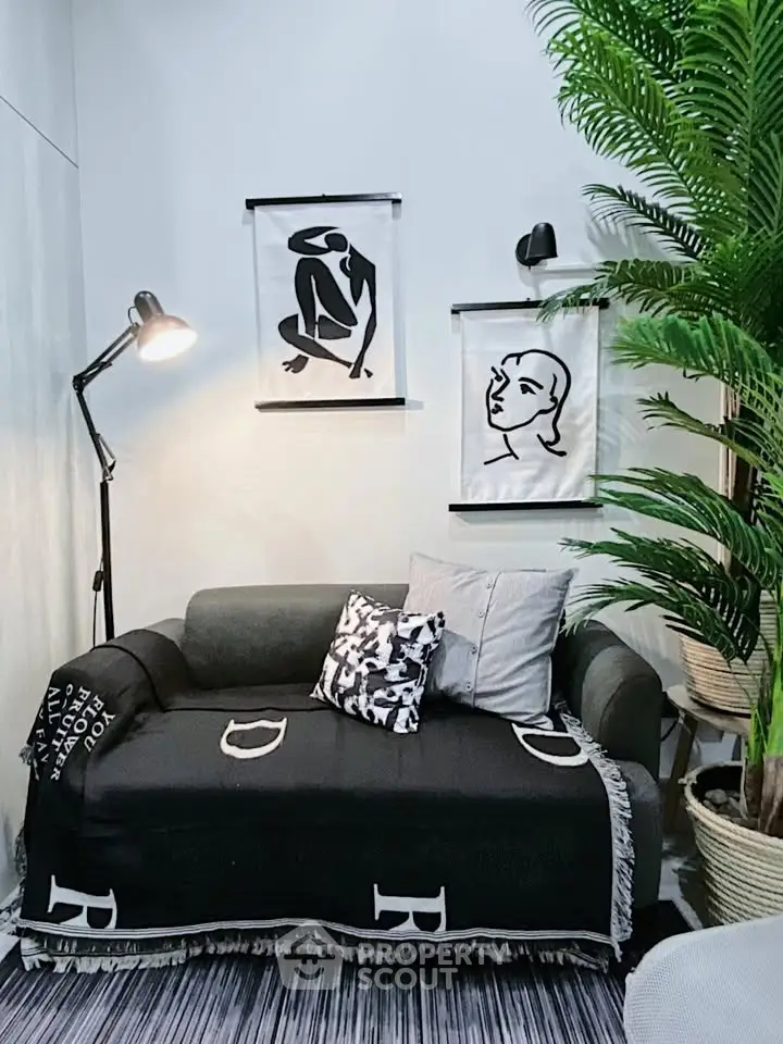 Stylish living room with modern decor and cozy seating area