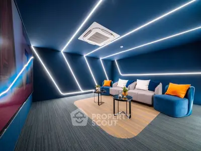 Modern lounge with sleek lighting and stylish furniture