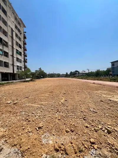 Expansive land plot with potential for development under clear blue skies.