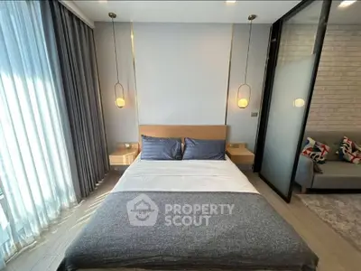 Modern bedroom with stylish decor and cozy ambiance