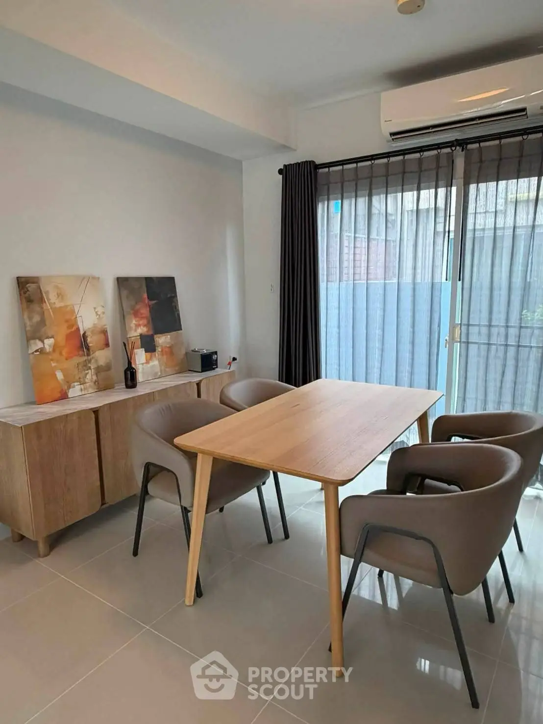 Modern dining area with stylish furniture and natural light