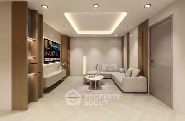 Modern living room with elegant lighting and stylish furniture